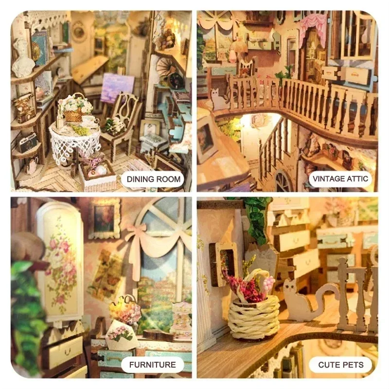 Conto de fadas cidade estante  - Diy Wooden Book Nook Kit Shelf Insert avaliação e preço